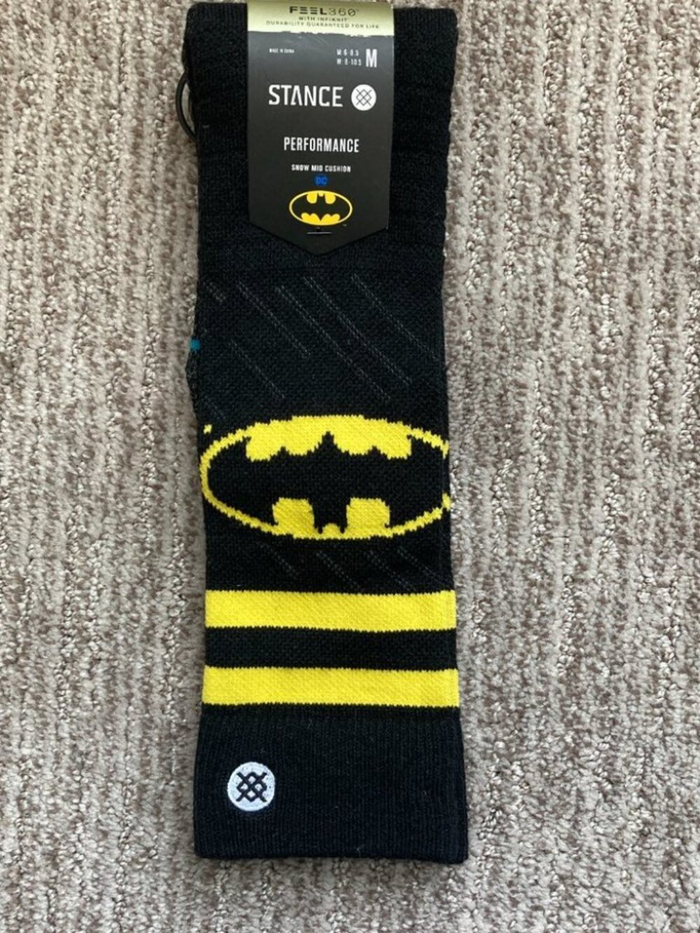 New Men's Medium Batman Dark Knight Merino Wool Snow OTC Socks Fits 6-8.5
